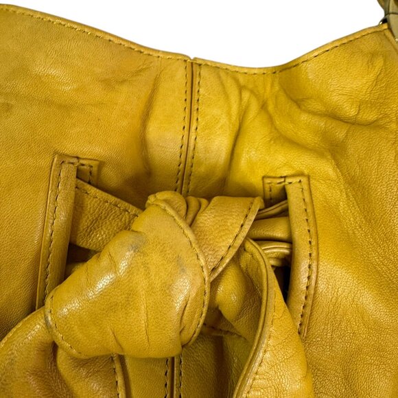 Kooba Vintage Mustard Yellow Leather Tote Bag with Bow Detail & Gold Hardware - Picture 5 of 13